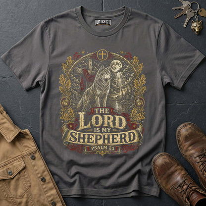 The Lord Is My Shepherd Psalm 23 Moonlit Wolf T-Shirt - Christian Graphic Tee