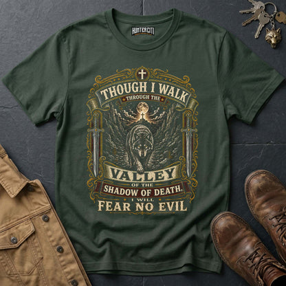 Though I Walk Through the Valley I Will Fear No Evil Wolf T-Shirt - Psalm 23:4 Tee