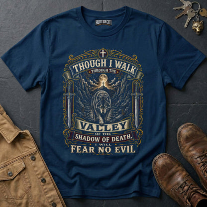Though I Walk Through the Valley I Will Fear No Evil Wolf T-Shirt - Psalm 23:4 Tee