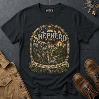 The Lord Is My Shepherd Still Waters Green Pastures Wolf T-Shirt - Psalm 23 Tee