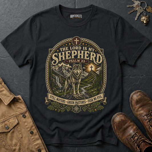 The Lord Is My Shepherd Still Waters Green Pastures Wolf T-Shirt - Psalm 23 Tee