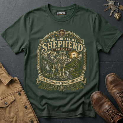 The Lord Is My Shepherd Still Waters Green Pastures Wolf T-Shirt - Psalm 23 Tee