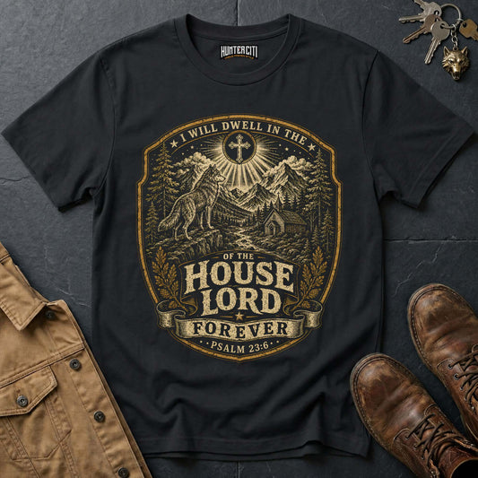 I Will Dwell in the House of the Lord Forever Landscape Wolf T-Shirt - Psalm 23:6 Tee