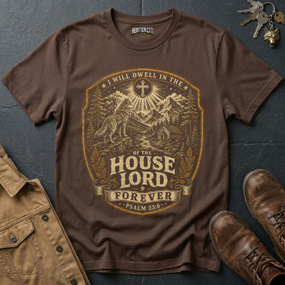 I Will Dwell in the House of the Lord Forever Landscape Wolf T-Shirt - Psalm 23:6 Tee