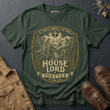 I Will Dwell in the House of the Lord Forever Landscape Wolf T-Shirt - Psalm 23:6 Tee