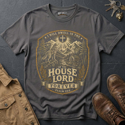 I Will Dwell in the House of the Lord Forever Landscape Wolf T-Shirt - Psalm 23:6 Tee