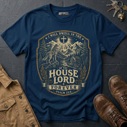 I Will Dwell in the House of the Lord Forever Landscape Wolf T-Shirt - Psalm 23:6 Tee