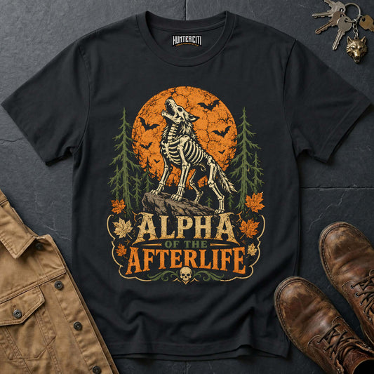 Alpha of the Afterlife - Skeleton Wolf Moon Vintage Wolf Halloween T Shirt