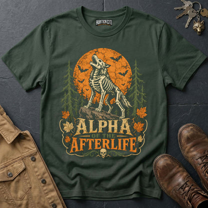 Alpha of the Afterlife - Skeleton Wolf Moon Vintage Wolf Halloween T Shirt
