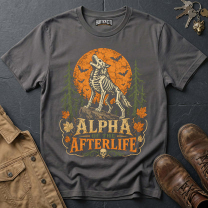 Alpha of the Afterlife - Skeleton Wolf Moon Vintage Wolf Halloween T Shirt
