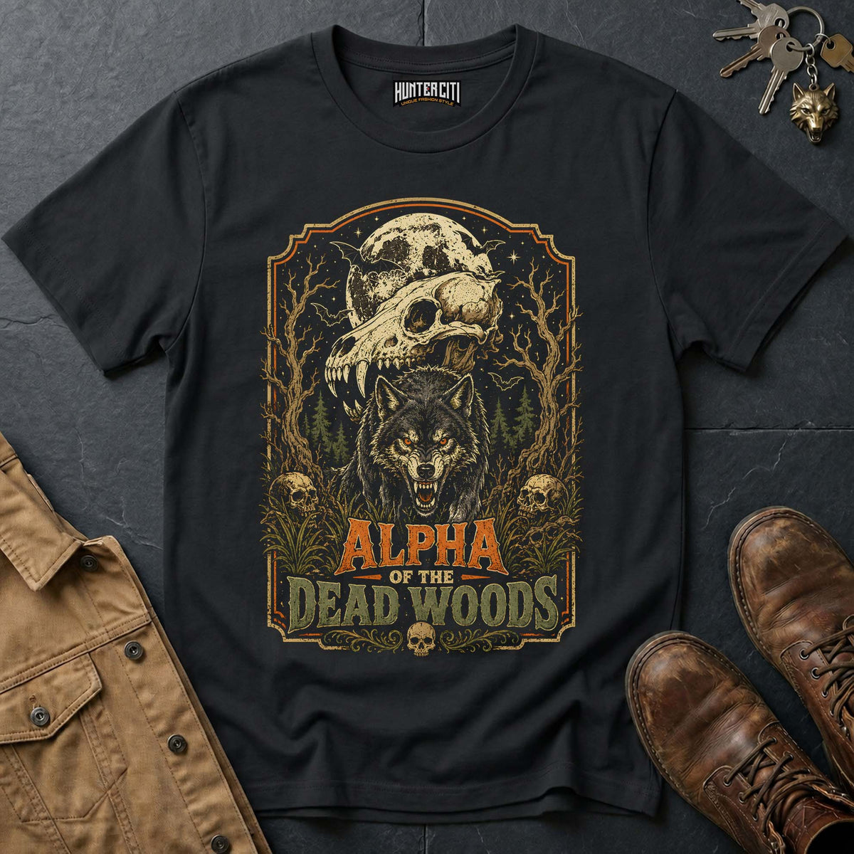 Alpha of the Dead Woods | Vintage Wolf Halloween T Shirt