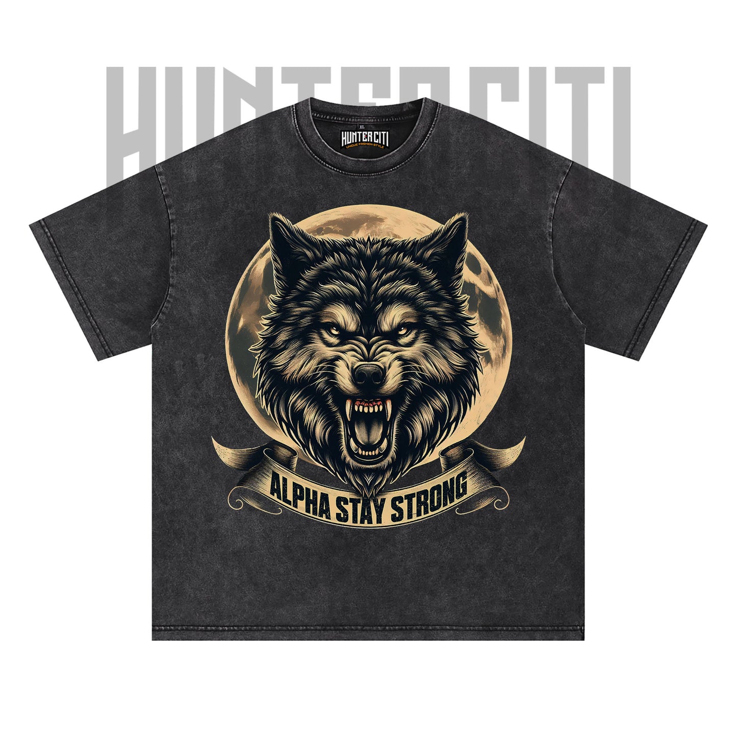 Alpha Stay Strong Wolf T-Shirt, Vintage 90s Graphic Tee, Oversize Acid Wash Unisex T-Shirt, Gift for Wolf Lovers