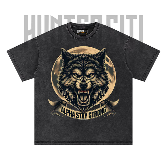 Alpha Stay Strong Wolf T-Shirt, Vintage 90s Graphic Tee, Oversize Acid Wash Unisex T-Shirt, Gift for Wolf Lovers