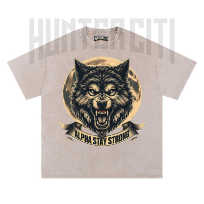 Alpha Stay Strong Wolf T-Shirt, Vintage 90s Graphic Tee, Oversize Acid Wash Unisex T-Shirt, Gift for Wolf Lovers