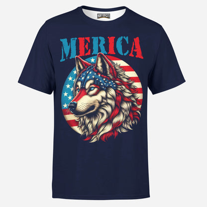 American Flag Wolf Mens T-Shirt