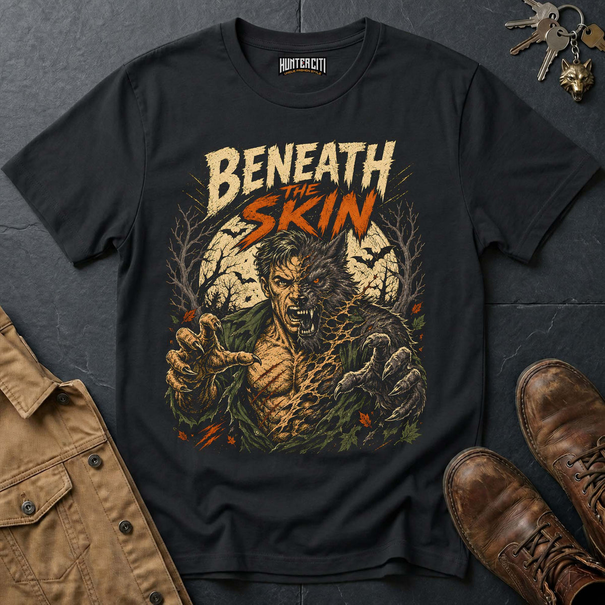 Beneath the Skin - Werewolf Transformation Vintage Wolf Halloween T Shirt