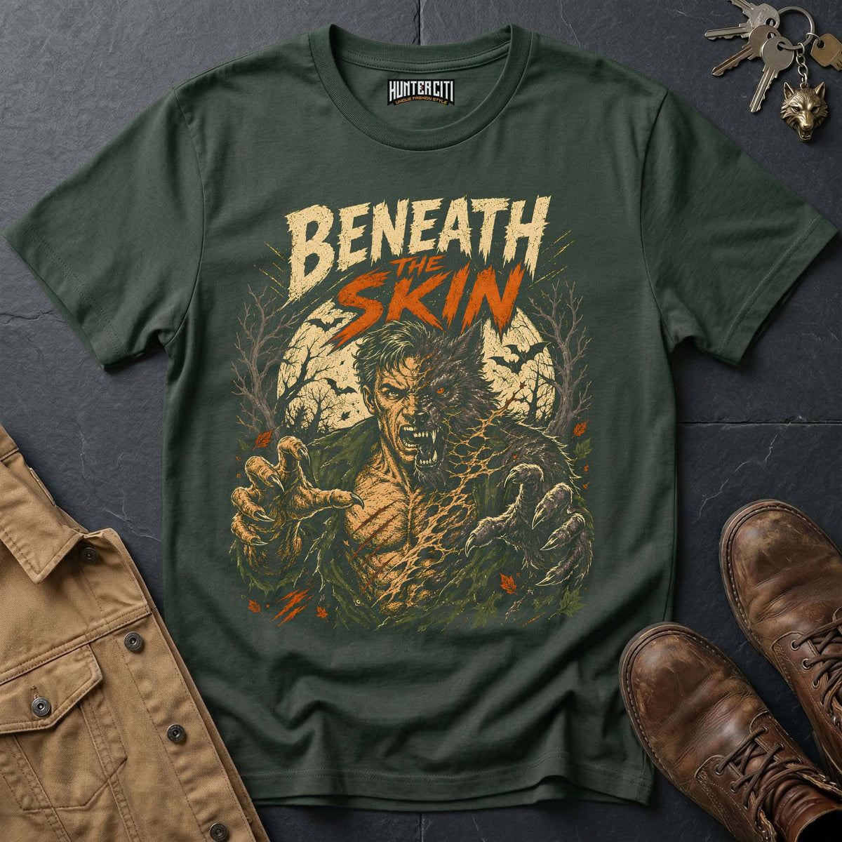 Beneath the Skin - Werewolf Transformation Vintage Wolf Halloween T Shirt