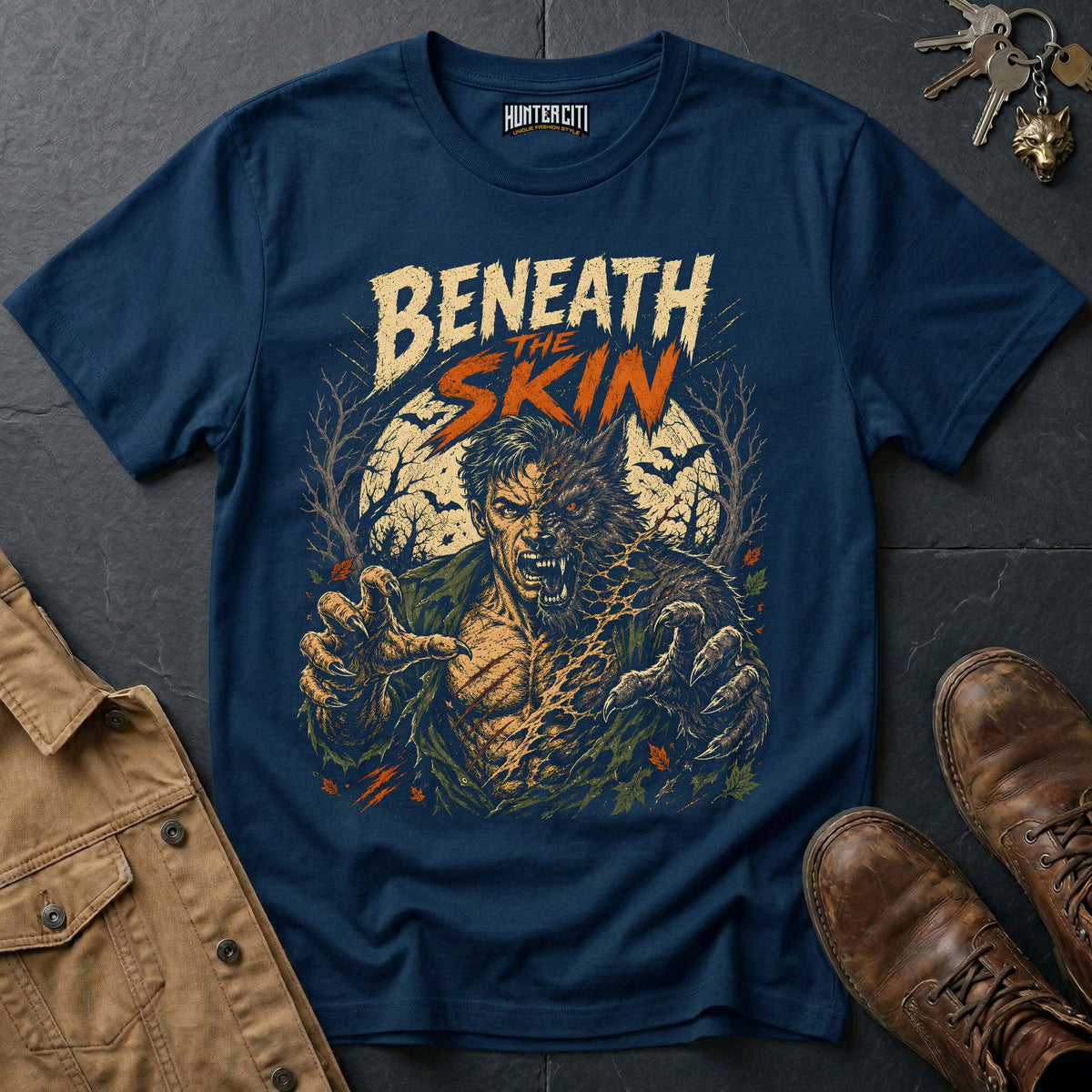 Beneath the Skin - Werewolf Transformation Vintage Wolf Halloween T Shirt