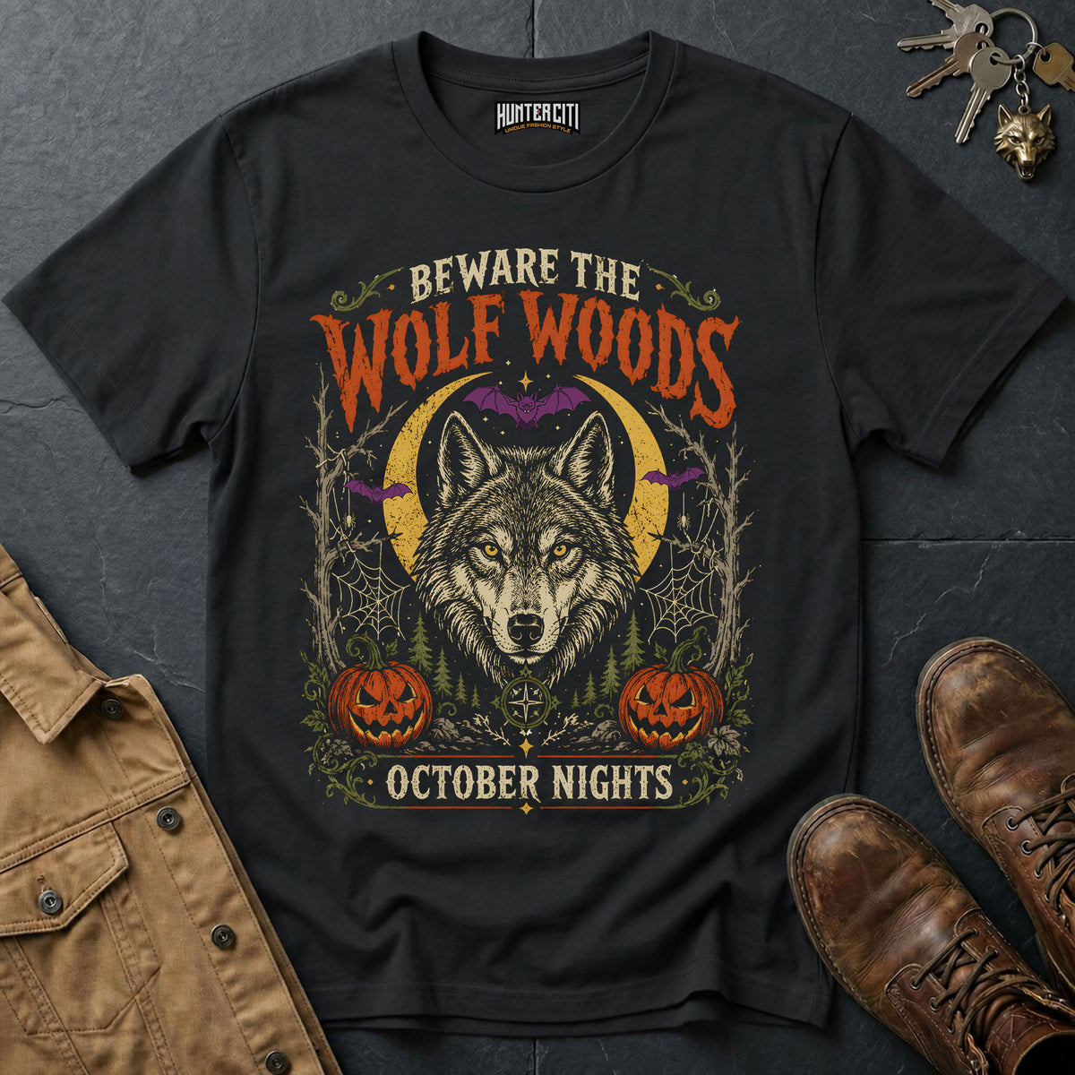 Beware the Wolf Woods - October Nights Vintage Wolf Halloween Shirt