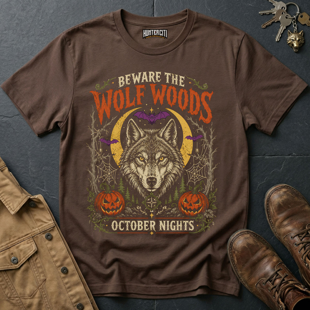 Beware the Wolf Woods - October Nights Vintage Wolf Halloween Shirt