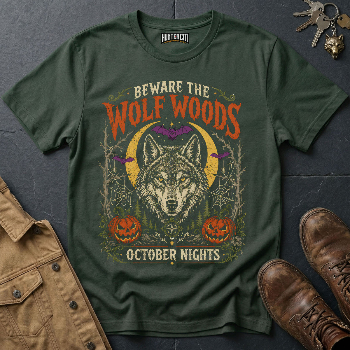 Beware the Wolf Woods - October Nights Vintage Wolf Halloween Shirt