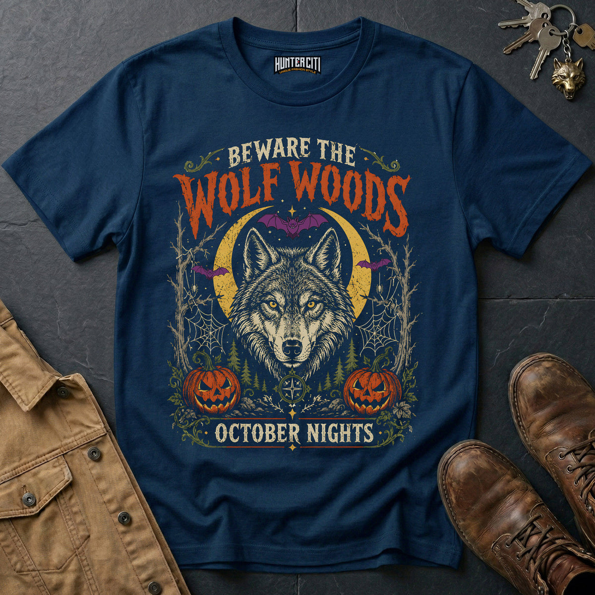 Beware the Wolf Woods - October Nights Vintage Wolf Halloween Shirt