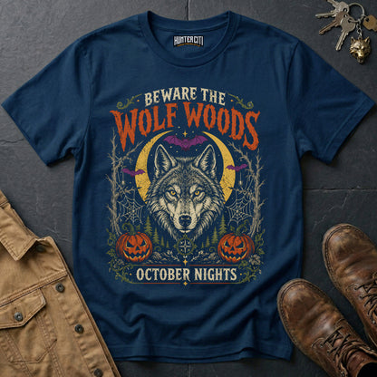 Beware the Wolf Woods - October Nights Vintage Wolf Halloween Shirt