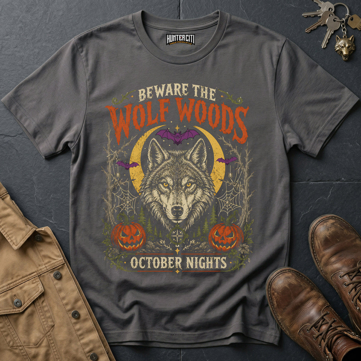 Beware the Wolf Woods - October Nights Vintage Wolf Halloween Shirt