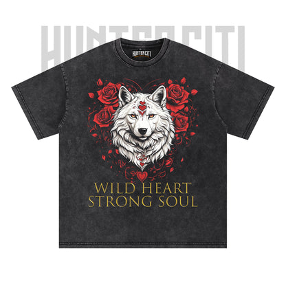 Wild Heart Strong Soul Wolf T-Shirt, Floral Wolf Graphic Tee, Vintage 90s Style Oversize Unisex T-Shirt, Gift for Animal Lovers