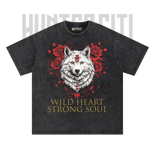 Wild Heart Strong Soul Wolf T-Shirt, Floral Wolf Graphic Tee, Vintage 90s Style Oversize Unisex T-Shirt, Gift for Animal Lovers