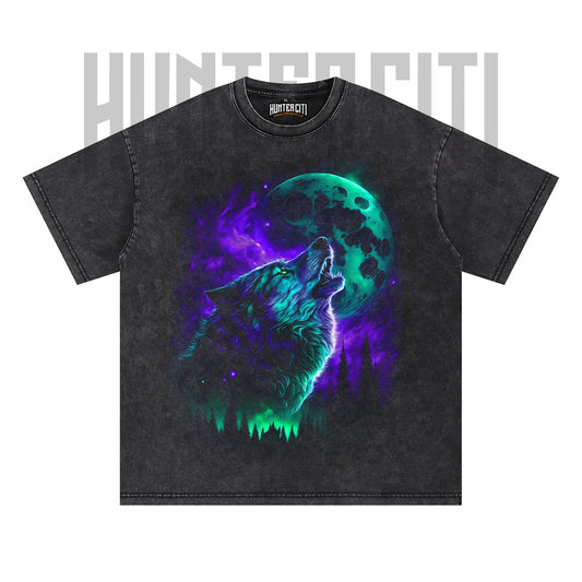 Howling Wolves Shirt, Northern Lights Wolf Graphic Tee, Vintage 90s Style Oversize Unisex T-Shirt, Mystical Forest Gift