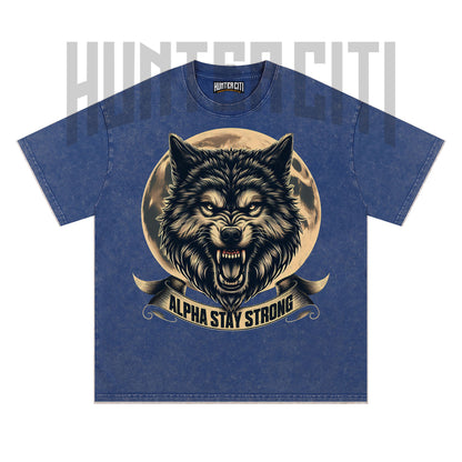 Alpha Stay Strong Wolf T-Shirt, Vintage 90s Graphic Tee, Oversize Acid Wash Unisex T-Shirt, Gift for Wolf Lovers