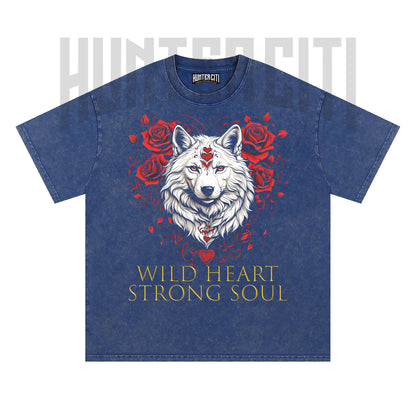 Wild Heart Strong Soul Wolf T-Shirt, Floral Wolf Graphic Tee, Vintage 90s Style Oversize Unisex T-Shirt, Gift for Animal Lovers