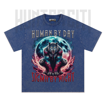 Human By Day Sigma By Night T-Shirt, Werewolf Sigma Meme Tee, Vintage Wolf Tshirt, Alpha Male Shirt, Lone Alpha Wolf Gift