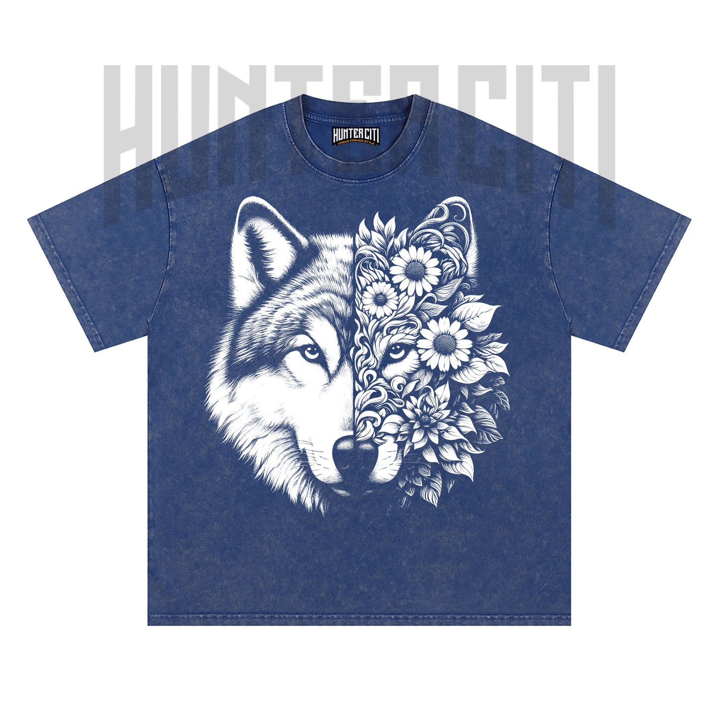 Floral Wolf Face T-Shirt, Wolf and Flowers Graphic Tee, Vintage 90s Style Oversize Unisex T-Shirt, Artistic Wolf Lover Gift