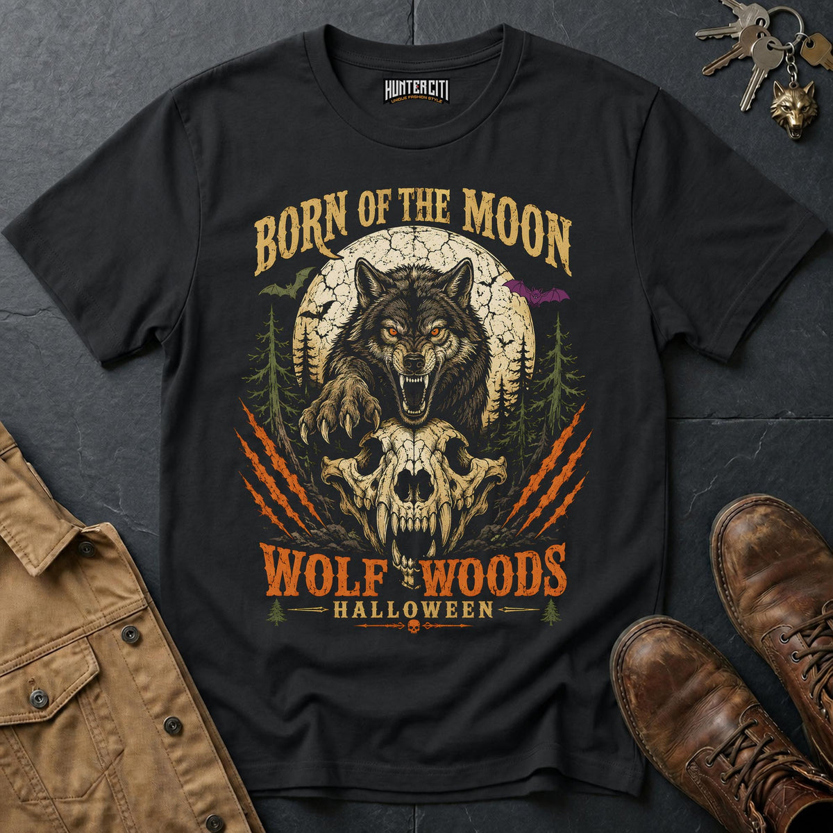 Born of the Moon - Wolf Woods Halloween Vintage Wolf Halloween Shirt