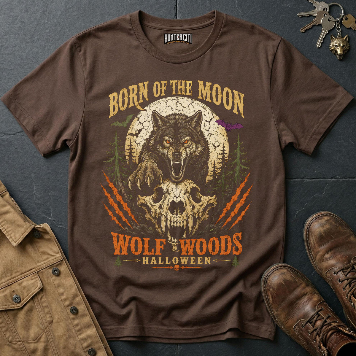 Born of the Moon - Wolf Woods Halloween Vintage Wolf Halloween Shirt