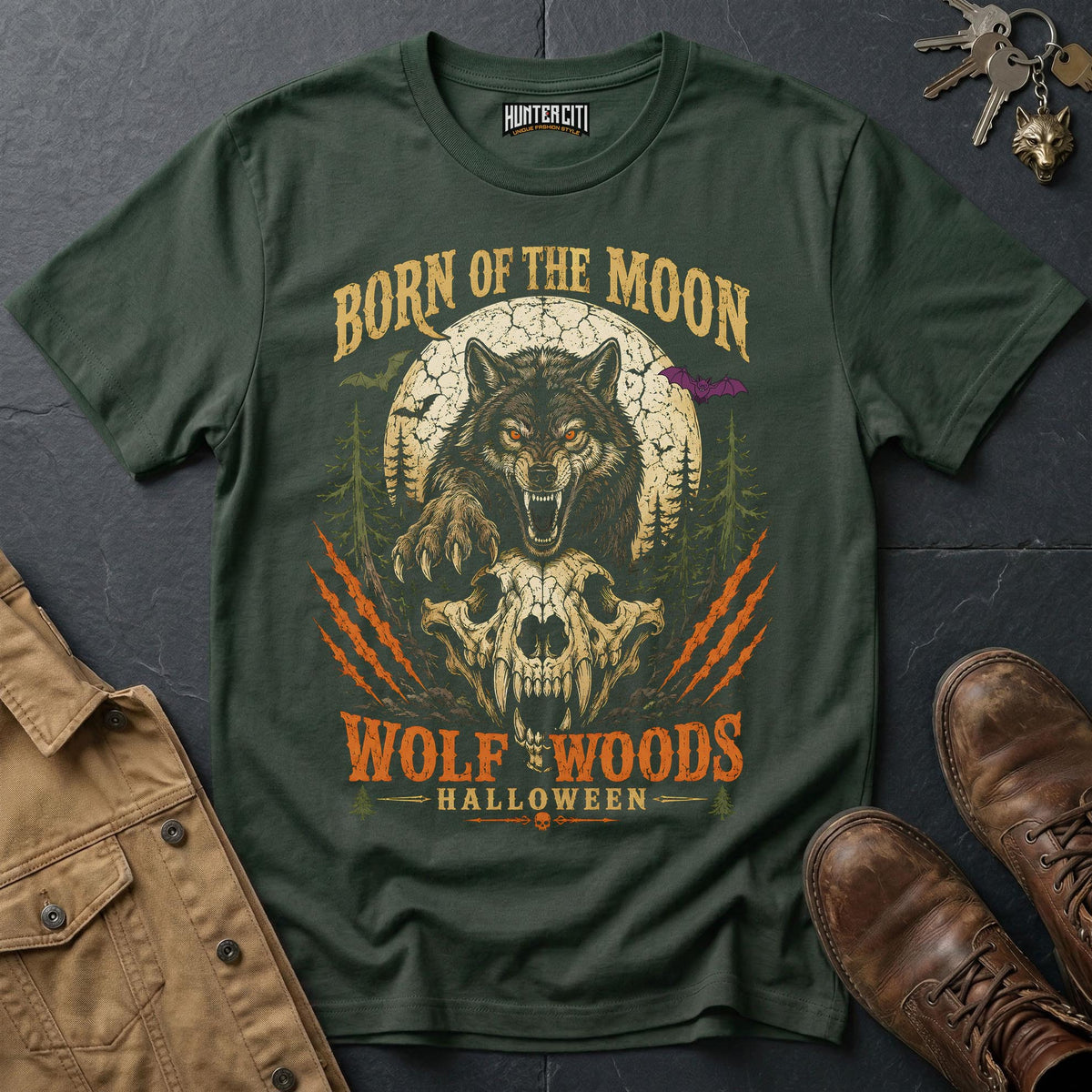 Born of the Moon - Wolf Woods Halloween Vintage Wolf Halloween Shirt