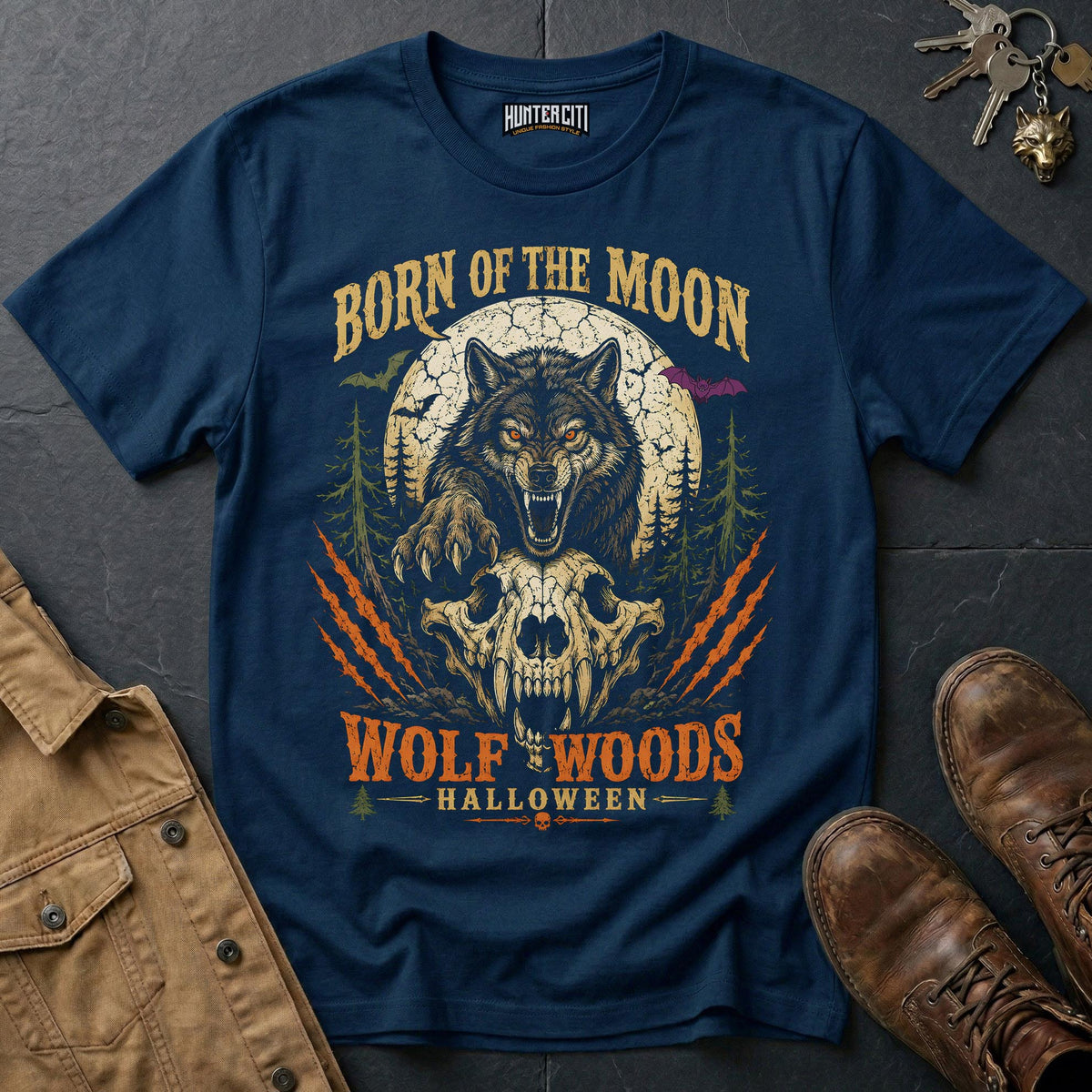Born of the Moon - Wolf Woods Halloween Vintage Wolf Halloween Shirt
