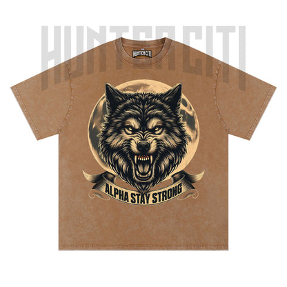 Alpha Stay Strong Wolf T-Shirt, Vintage 90s Graphic Tee, Oversize Acid Wash Unisex T-Shirt, Gift for Wolf Lovers