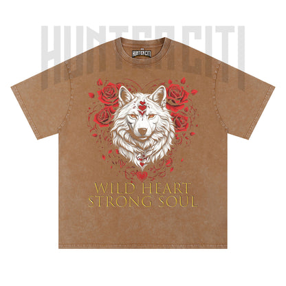 Wild Heart Strong Soul Wolf T-Shirt, Floral Wolf Graphic Tee, Vintage 90s Style Oversize Unisex T-Shirt, Gift for Animal Lovers