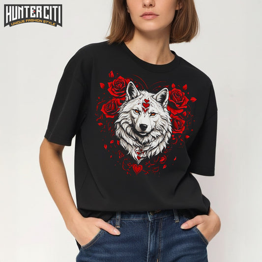 Valentine Wolf Rose T-Shirt – Bella+Canvas 3001 Soft Unisex Tee for Wolf Lovers
