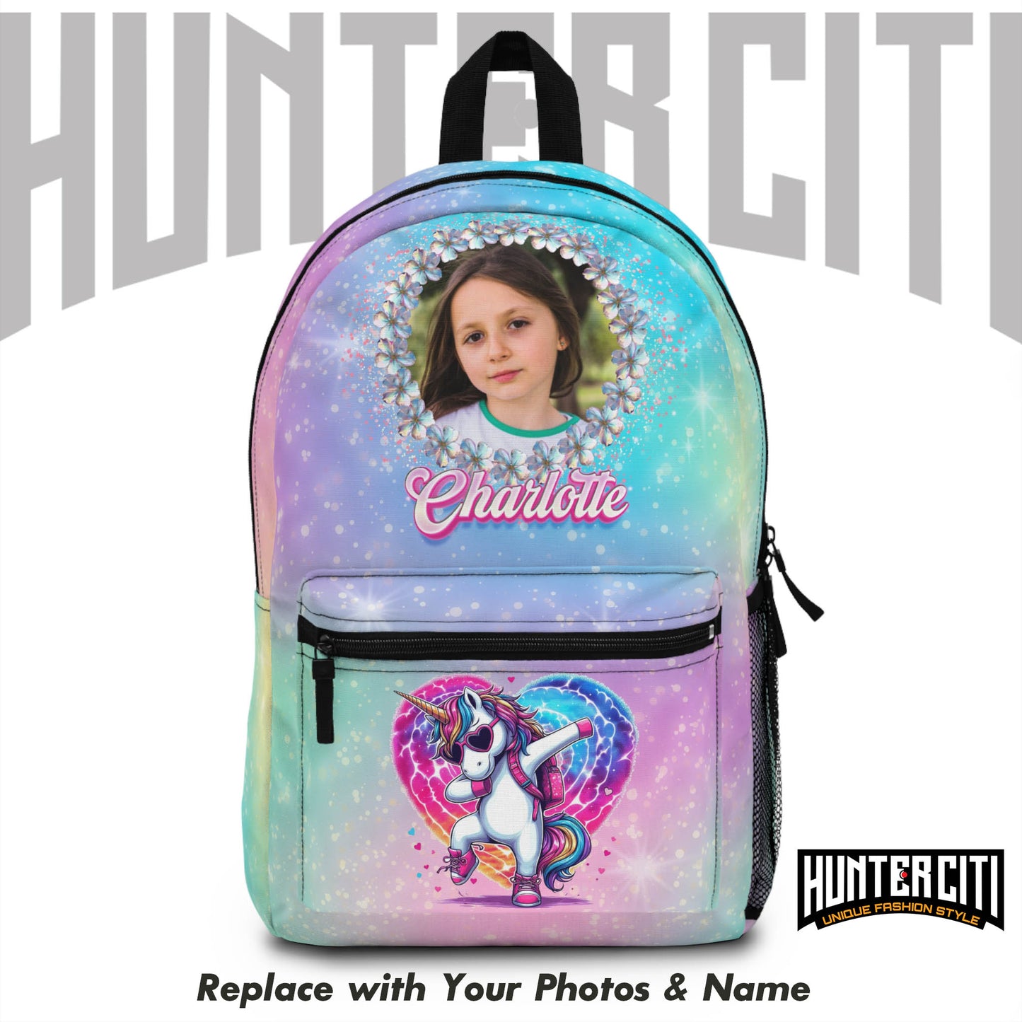 Personalised childs backpack – Custom Name & Photo | Astronaut, Unicorn, Dinosaur, Tie Dye Designs