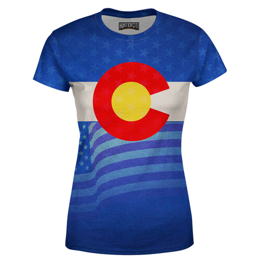 Colorado Flag Women’s All Over Print Cotton Crew Neck T-Shirt
