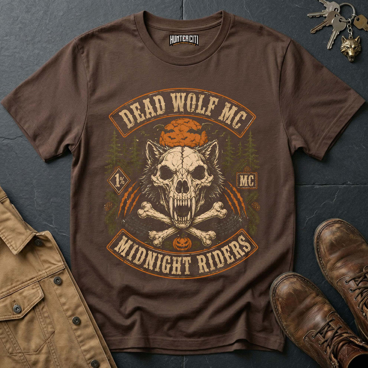 Dead Wolf MC - Midnight Riders Vintage Wolf Halloween T Shirt