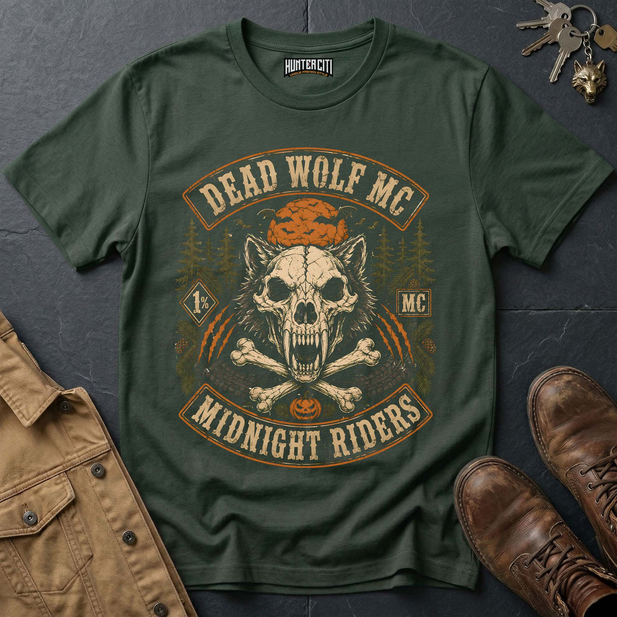 Dead Wolf MC - Midnight Riders Vintage Wolf Halloween T Shirt