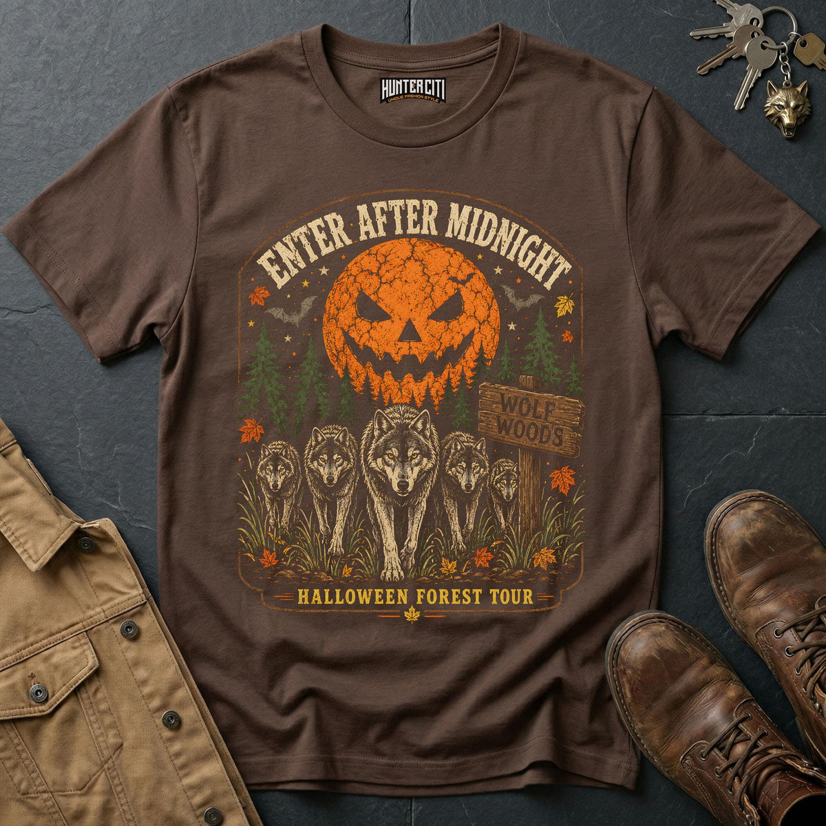 Enter After Midnight - Halloween Forest Tour Vintage Wolf Halloween Shirt