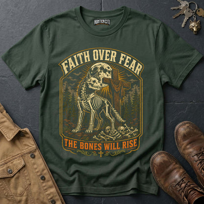 Faith Over Fear - The Bones Will Rise Vintage Christian Wolf Halloween T Shirt
