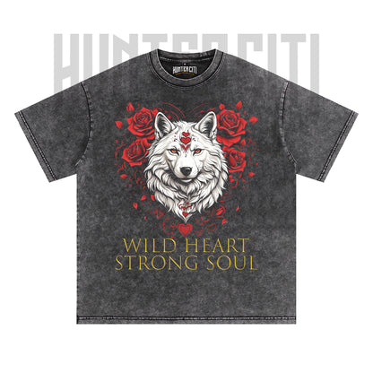 Wild Heart Strong Soul Wolf T-Shirt, Floral Wolf Graphic Tee, Vintage 90s Style Oversize Unisex T-Shirt, Gift for Animal Lovers