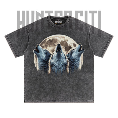 Three Wolf Moon T-Shirt, Vintage 90s Howling Wolf Graphic Tee, Wolf Pack Shirt, Oversize Acid Wash Unisex T-Shirt, Gift for Wolf Lovers